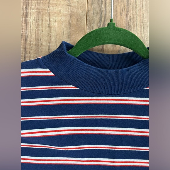 Zara striped mock neck tee women’s size medium 100% cotton red white & blue - Picture 11 of 11